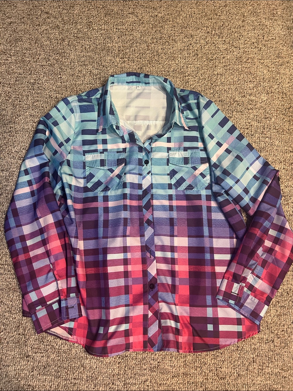 SHEIN Plaid Button-Up Shirt in Blue, Purple, Pink